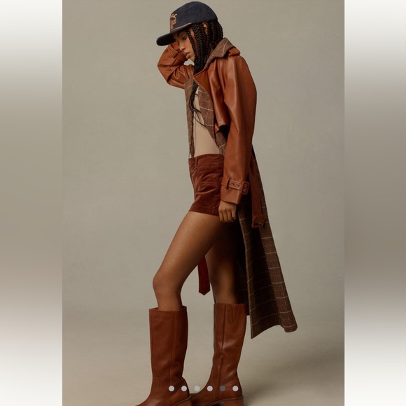 Avec Les Filles Plaid Faux Leather Trench Coat - Picture 4 of 10
